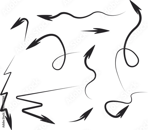 Arrow hand drawn brush line. hand drawn brush chalk pencil crayon stroke marker paint.