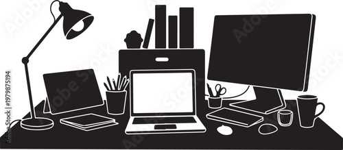 Modern home office workspace with computer and accessories