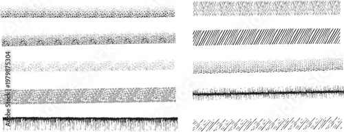 Texture Brush Pattern Strips | Black Line Stipple, Dot, Hatch, Grass Stroke Styles for Shading, Illustration, Digital, and Creative Design Projects