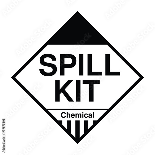 Spill Kit Chemical Safety Sign Vector, Minimalist Hazard Label for Spill Response Equipment, Workplace Industrial Safety Signage for Chemical Spill Control and Emergency Preparedness
