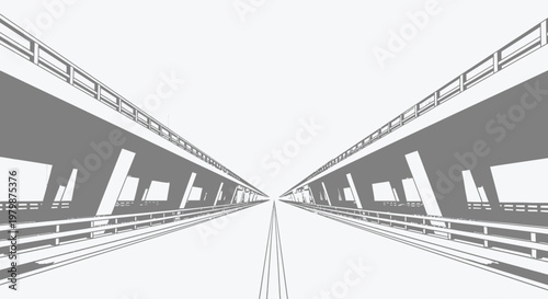A gray-scale illustration of a futuristic elevated highway stretching into the distance with railings on both sides.