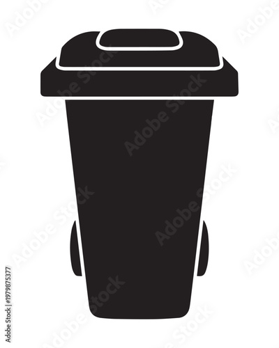 Trash Bin Icon Vector, Waste Container Symbol for Recycling, Garbage Disposal and Cleaning Systems, Minimalist Black Silhouette for UI Design, Signage and Environmental Graphics
