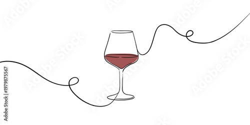 Continuous line wine in glasse cheers one line art, continuous drawing contour. Wine cheers toast festive decoration for holidays. Vector illustration