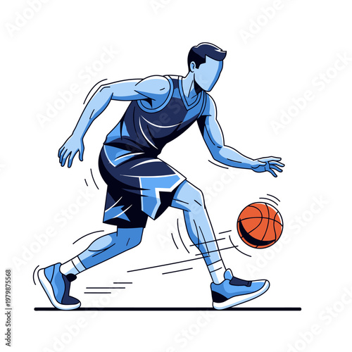 Basketball Player Dribbling Ball in Motion - Dynamic Sports Illustration