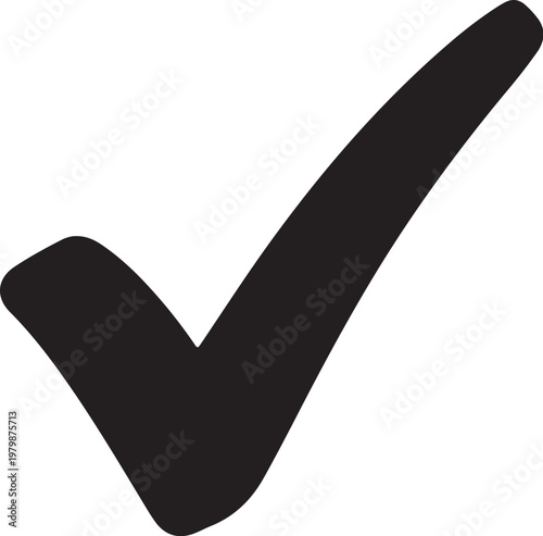 Large black checkmark on a white background symbol