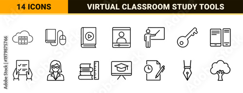 Online education and e-learning minimalist line icons for web and mobile apps.