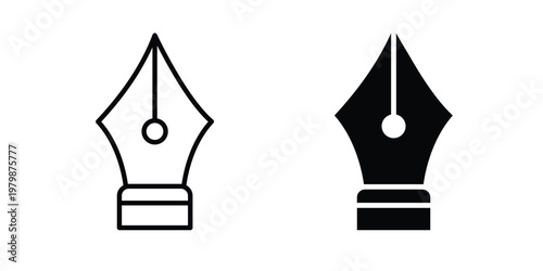 Fountain pen icon. Flat and outline icons. Black icons