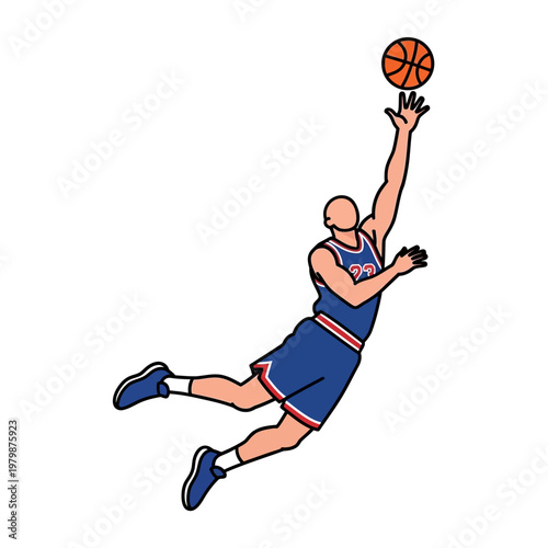 Basketball Player Dunking, Mid-Air Jump Shot, Athletic Sports Action