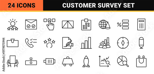 Survey and feedback line icon set for customer satisfaction and business data analysis