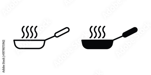 Frying pan icon. Flat and outline icons. Black icons