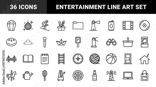 Entertainment and leisure line icon set in minimalist style