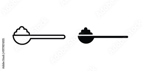 full spoon icon. Flat and outline icons. Black icons
