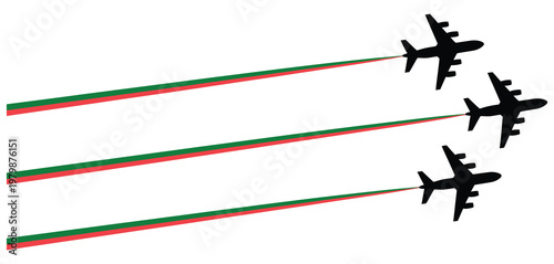 Flying, airplane with Hungary flag icon, airshow celebration day symbol template, aviation event, national pride, travel and tourism concept, vector illustration, aircraft display, patriotic design, 