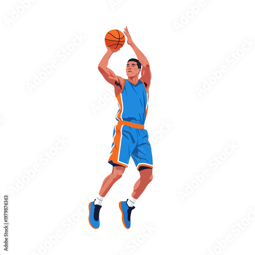 Basketball Player Shooting Ball, Athletic Male Athlete in Action, Sports Illustration