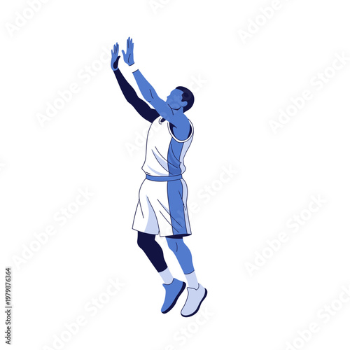 Basketball Player Shooting Jump Shot - Dynamic Illustration on White Background