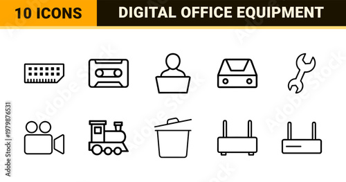 Computing hardware and business technology outline symbols