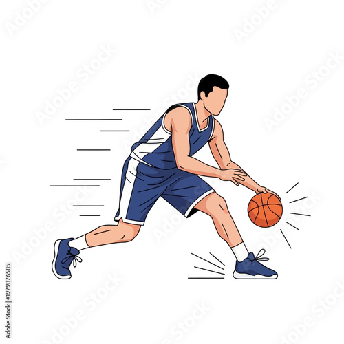 Dynamic Basketball Player Dribbling Ball, Motion Blur, Athletic Sports Illustration