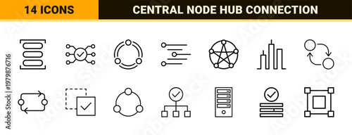 Data connectivity and network system minimalist line icons.