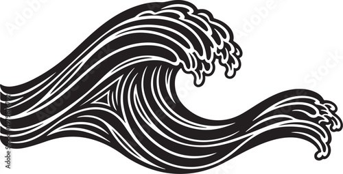 Stylized black and white wave graphic illustration design element