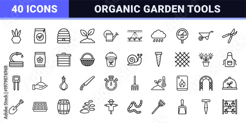 Minimalist cultivation and gardening line icons for agriculture.