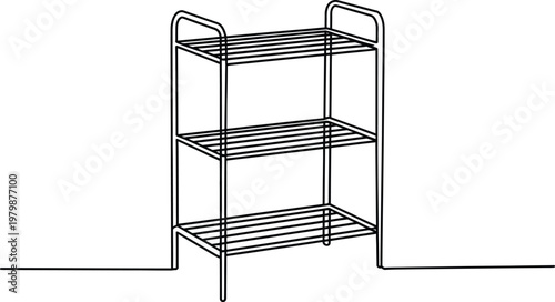 Modern metal storage shelving unit with three tiered levels for organizing household items and living spaces