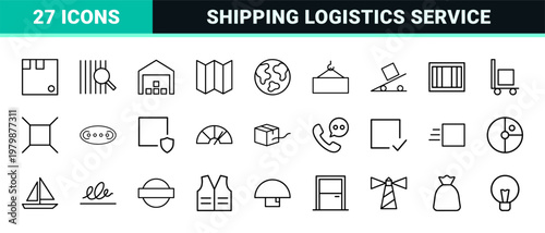Minimalist Logistics and Delivery Service Outline Icon Set