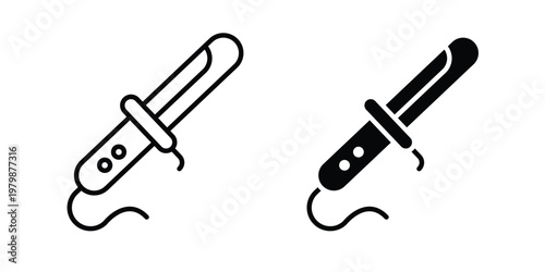 Hair curler icon. Flat and outline icons. Black icons