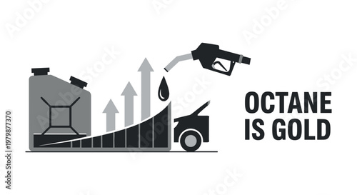 Fuel price increase graph with oil barrel and car in grayscale for finance and economy