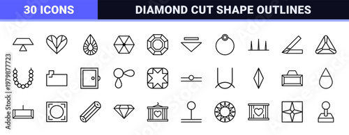 Diamond and gemstone jewelry line art symbols and faceted shapes