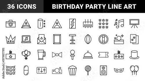Minimalist party and entertainment line icon set.