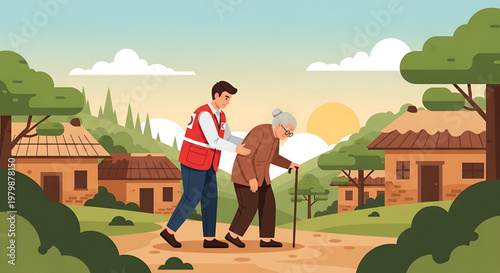 Medical Emergency Response Illustration of Paramedics Providing Aid to an Unconscious Person