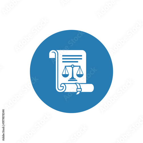 Icon of a legal document scroll featuring a balance scale. EPS Editable. Vector Illustrations.