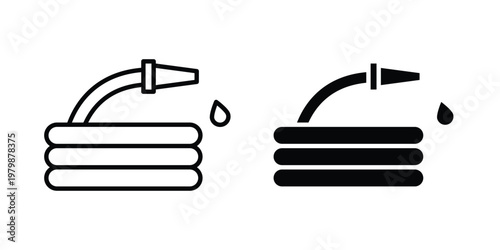 Hose icon. Flat and outline icons. Black icons