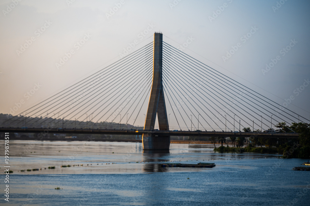 Obraz premium Cable-stayed New Nile Bridge over the Victoria Nile near Jinja