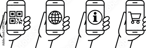 Hand holding smartphone with various app icons mobile phone, digital technology communication and social media concept, mobile applications interface and online service usage vector