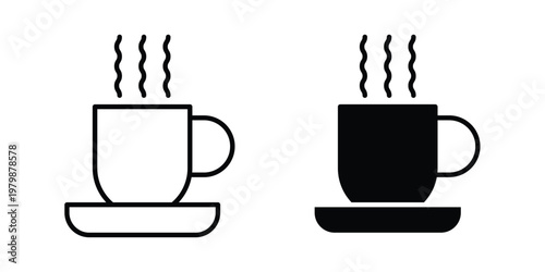 Hot tea icon. Flat and outline icons. Black icons