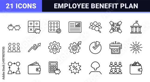Minimalist business and employee stock ownership line icons