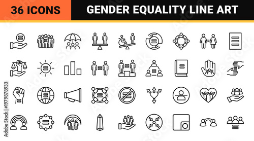 Minimalist social equality and justice line icon set