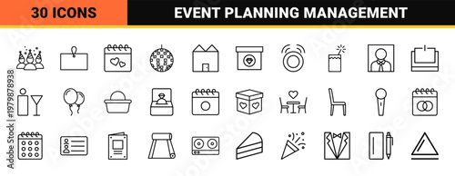 Wedding and party celebration line icons set