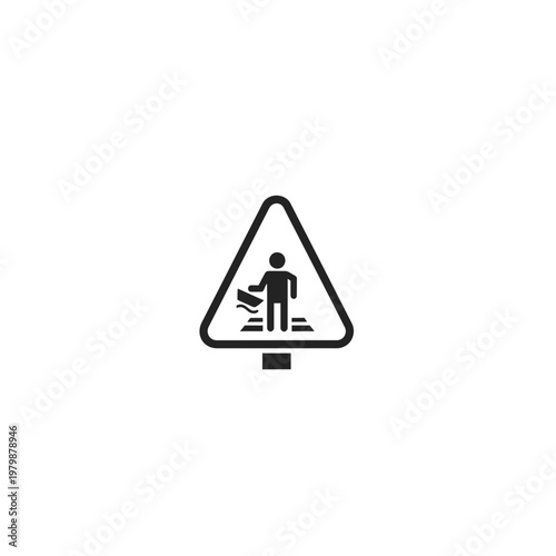 Pedestrian crossing traffic warning sign icon. EPS Editable. Vector Illustrations.