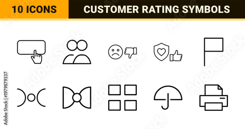 Minimalist user feedback and customer rating outline icon set.