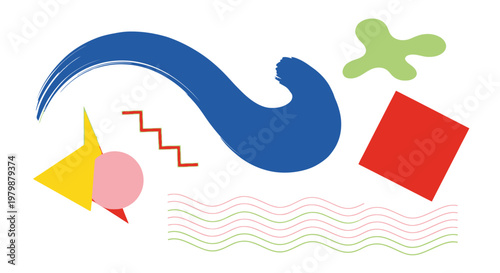 Colorful abstract shapes and symbols.