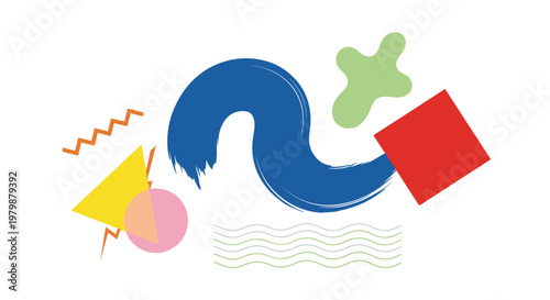 Colorful abstract shapes and symbols.