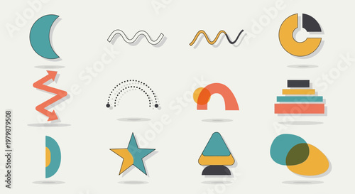 Geometric shapes in various colors.