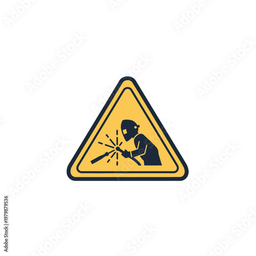 Warning triangle sign showing a welder performing welding work. EPS Editable. Vector Illustrations.