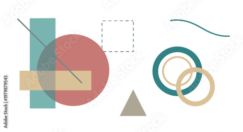 Abstract Geometric Shapes and Colorful Circles and Rings.