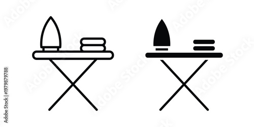 Ironing board icon. Flat and outline icons. Black icons