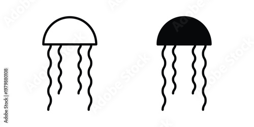 Jellyfish icon. Flat and outline icons. Black icons