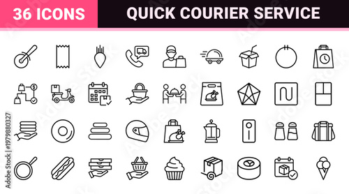 Food delivery and courier service line icons