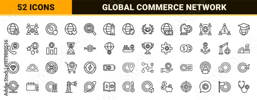 Global business and international trade line icon set